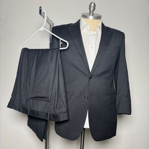 Jos A Bank Suit Mens 42R 38x28 Charcoal Gray Solid 100% Wool 2 Button